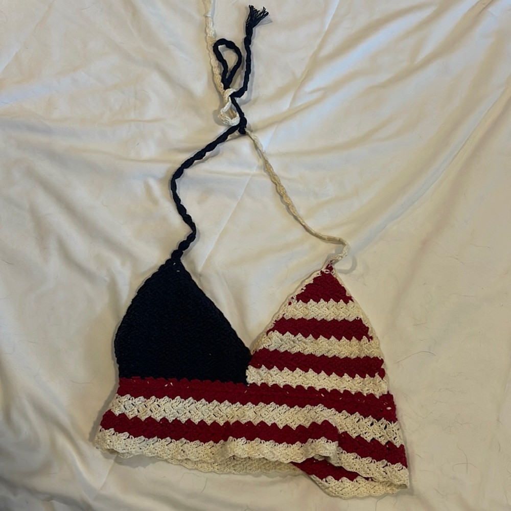 Cute American flag tie behind the neck crop top